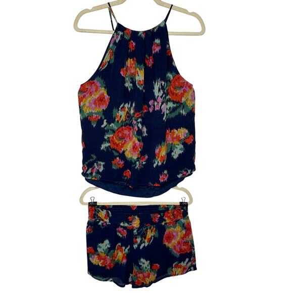 Joie Navy Anatase 2pc SET Floral Print Silk Top ( S ) Lanina Floral Short ( M ) - Picture 1 of 14
